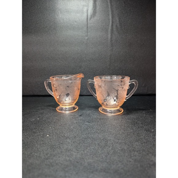 Macbeth Evans Pink Dogwood‎ Sugar And Creamer Set, Depression Glass, Home Decor - Picture 1 of 9
